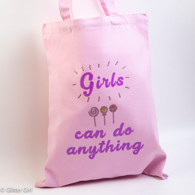 Glitter Girl Cotton Tote Bag - Girls Can Do Anything
