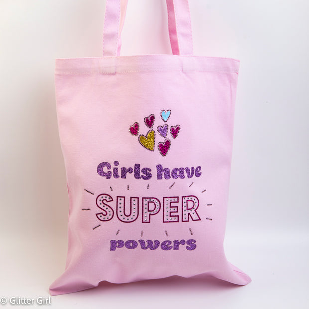 Glitter Girl Cotton Tote Bag - Super Powers