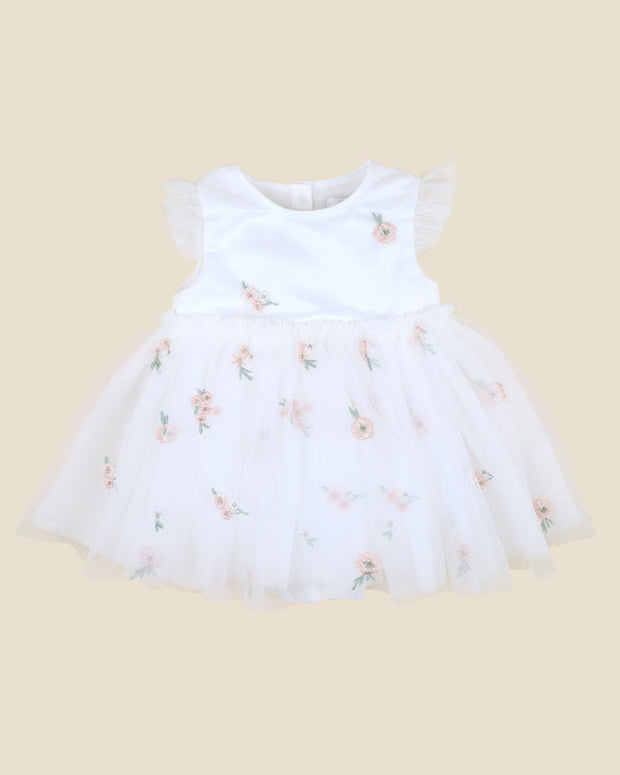 Bébé by Minihaha – Ivory Floral Embroidered Tulle Overlay Dress
