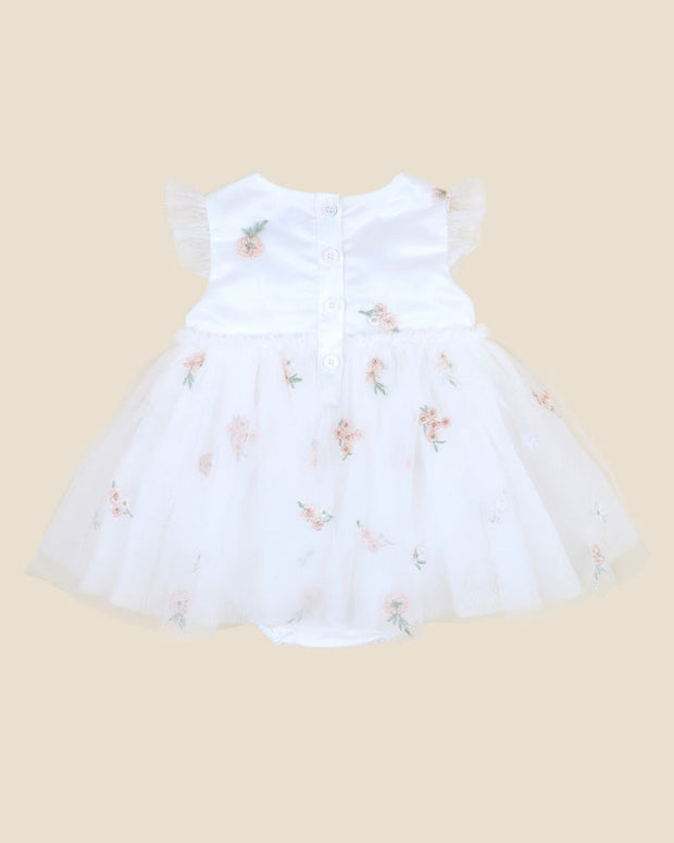 Bébé by Minihaha – Ivory Floral Embroidered Tulle Overlay Dress