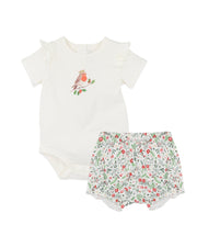 Bébé by Minihaha Festive Red Robin Bodysuit & Shorts Set