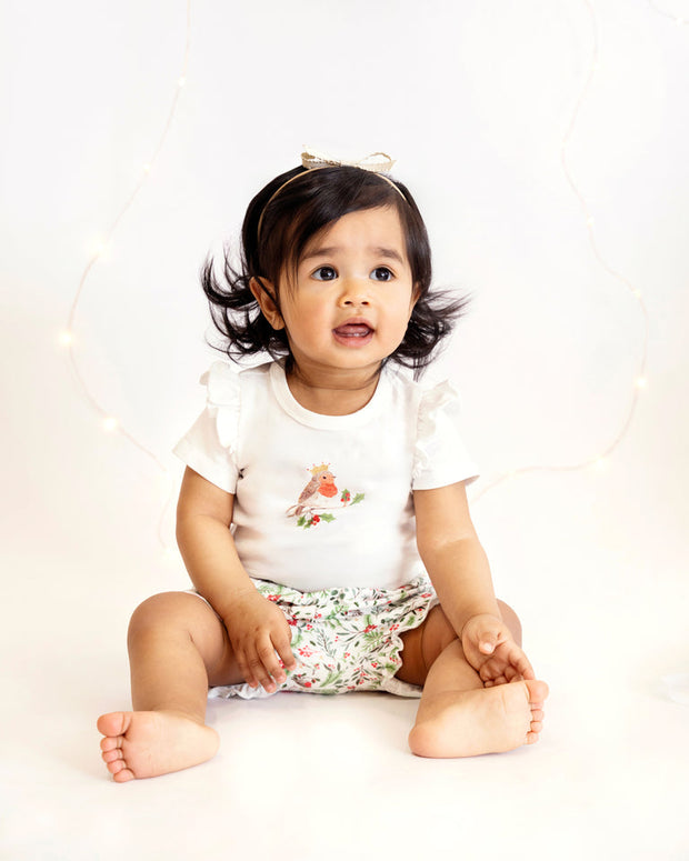 Bébé by Minihaha Festive Red Robin Bodysuit & Shorts Set