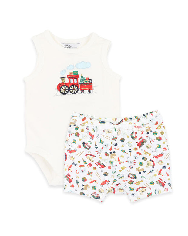 Bébé by Minihaha Festive Train Singletsuit & Shorts Set
