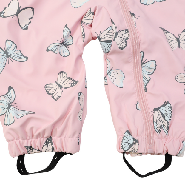 Korango Butterfly Colour Change Terry Towelling Lined Zip Rain Suit Fairytale Pink