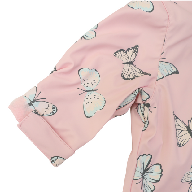 Korango Butterfly Colour Change Terry Towelling Lined Zip Rain Suit Fairytale Pink