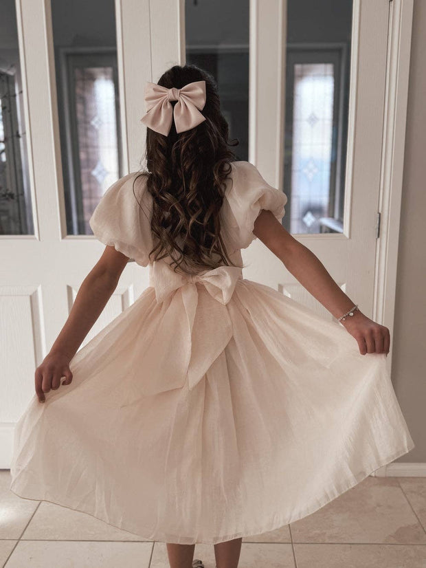 A Little Lacey Girls Pink Satin Bow