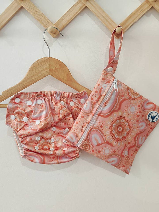 Little E & Co Reusable Swim Nappy & Mini Wet Bag Combo - Community Connected To Land
