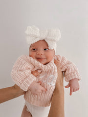 Petite & Co Elissa Waffle Knit Bow Headband - White