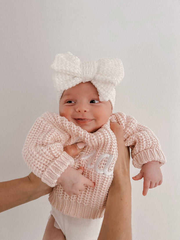 Petite & Co Elissa Waffle Knit Bow Headband - White