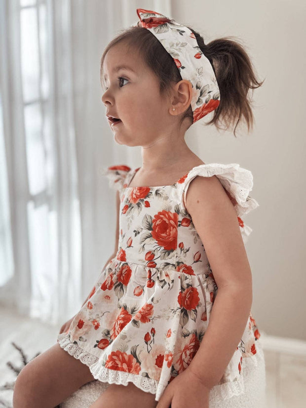 A Little Lacey Olive Baby Girls Floral Christmas Romper