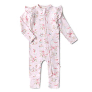 Alice’s Tea Party Organic Snugglesuit Convertible Romper with Frill
