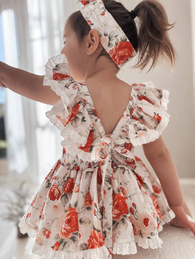 A Little Lacey Olive Baby Girls Floral Christmas Romper