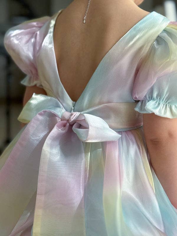A Little Lacey Anastasia Girls Rainbow Organza Dress