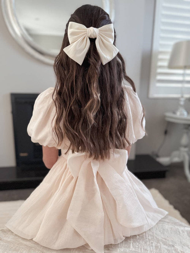 A Little Lacey Girls Champagne Satin Bow
