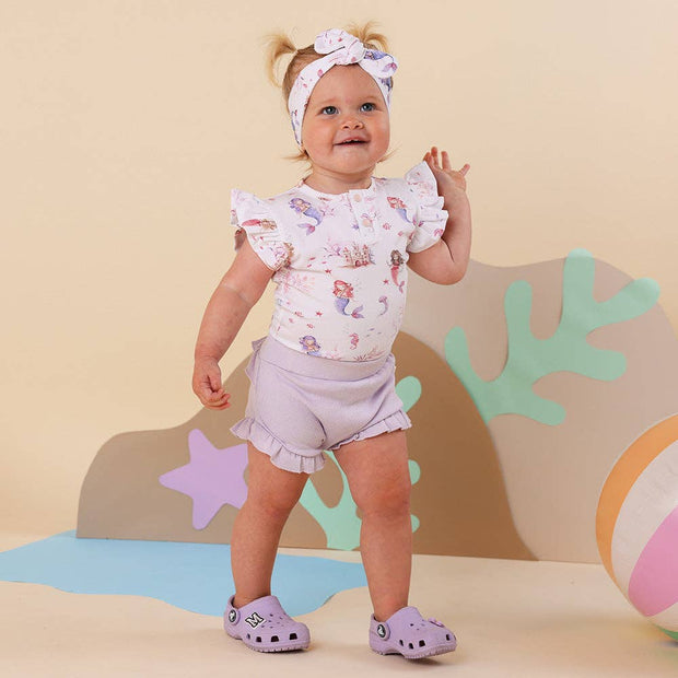 Snuggle Hunny Short Sleeve Organic Bodysuit with Frill -  Mermaid