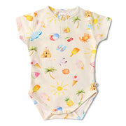 Snuggle Hunny Short Sleeve Organic Bodysuit - Beach Fun