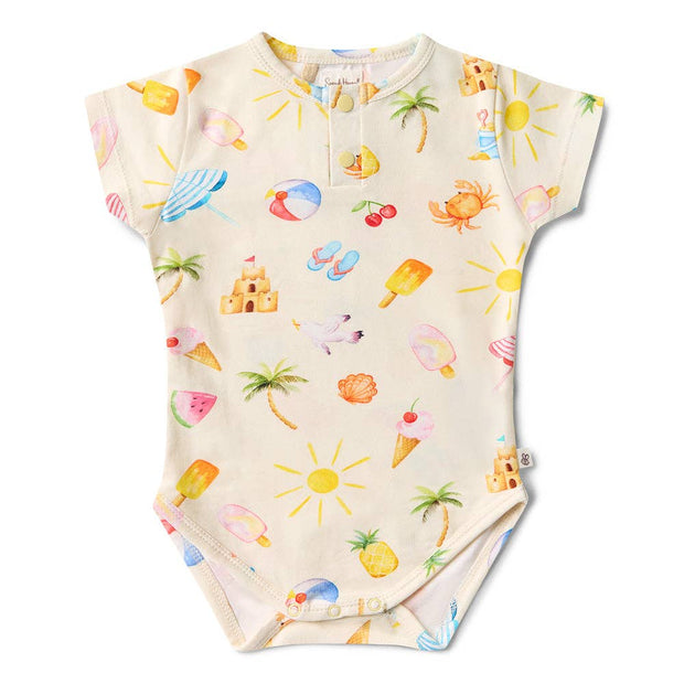 Snuggle Hunny Short Sleeve Organic Bodysuit - Beach Fun