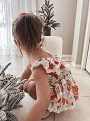A Little Lacey Olive Baby Girls Floral Christmas Romper