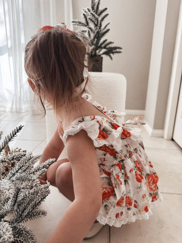 A Little Lacey Olive Baby Girls Floral Christmas Romper