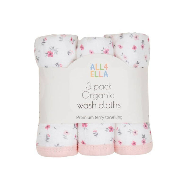 All 4 Ella Wash Cloths 3pk - Pink Petals
