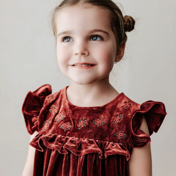 Bencer & Hazlenut Velvet Playsuit/Dress: Red Ivy