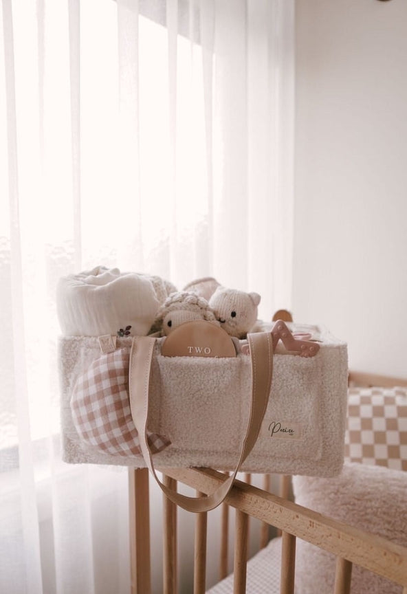 Petite & Co Nappy Caddy Organiser -Teddy - Beige Handles