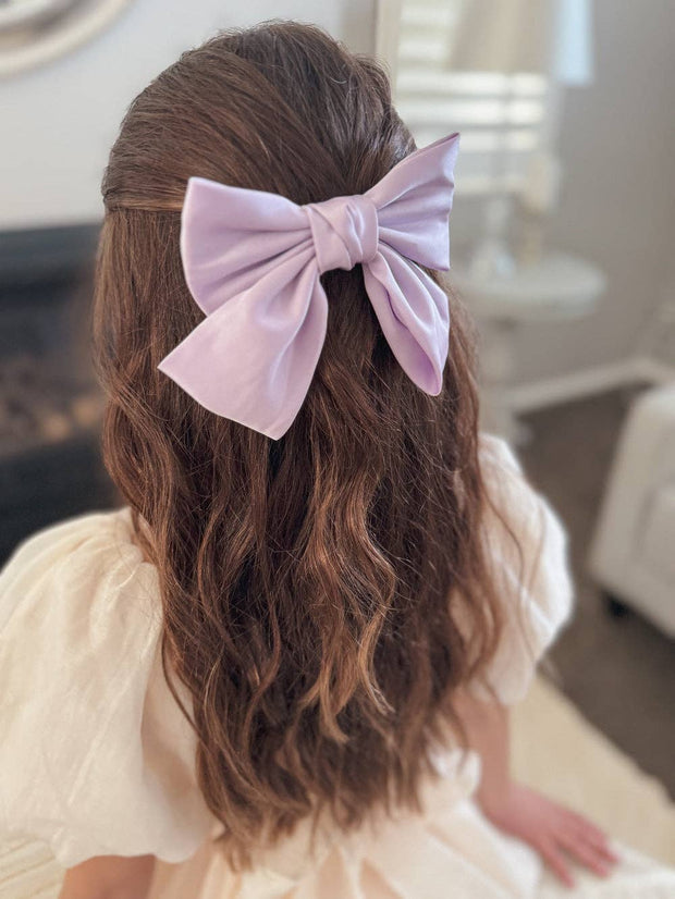 A Little Lacey Girls Lilac Satin Bow