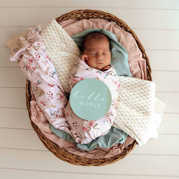 Snuggle Hunny Alice’s Tea Party Organic Jersey Wrap & Topknot Set