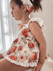 A Little Lacey Olive Baby Girls Floral Christmas Romper