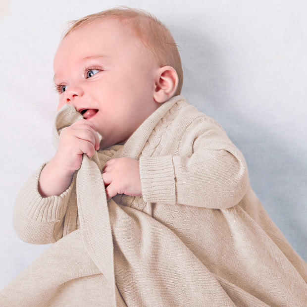 Jujo Baby Cable Edge Shwrap Blanket with sleeves - Sand