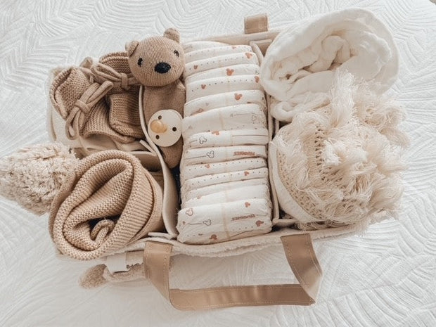 Petite & Co Nappy Caddy Organiser -Teddy - Beige Handles