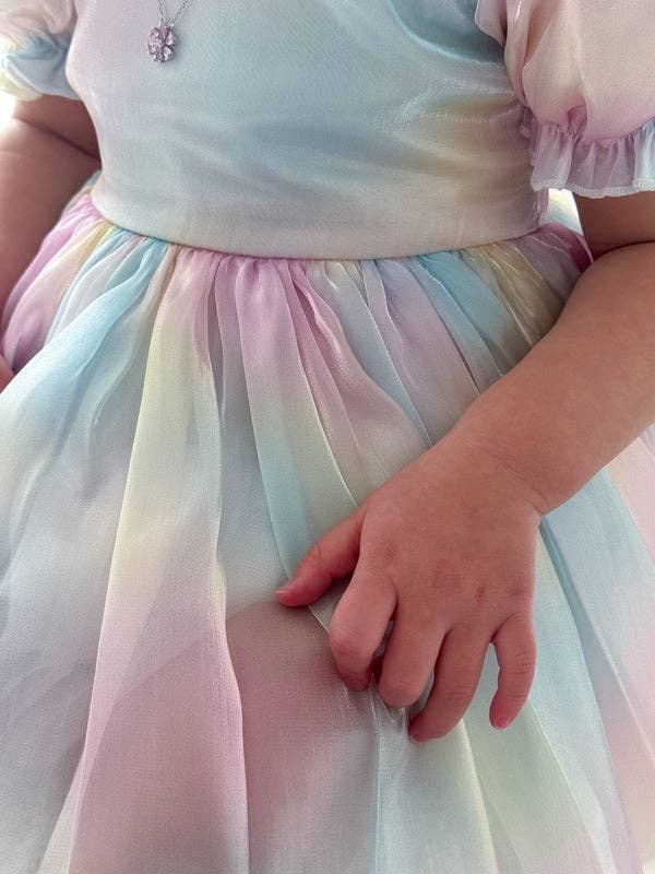A Little Lacey Anastasia Girls Rainbow Organza Dress
