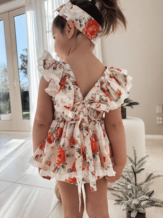 A Little Lacey Olive Baby Girls Floral Christmas Romper