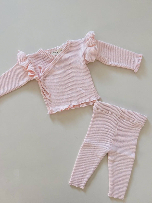 Petite & Co Ribbed Ruffle Kimino Set | Pink