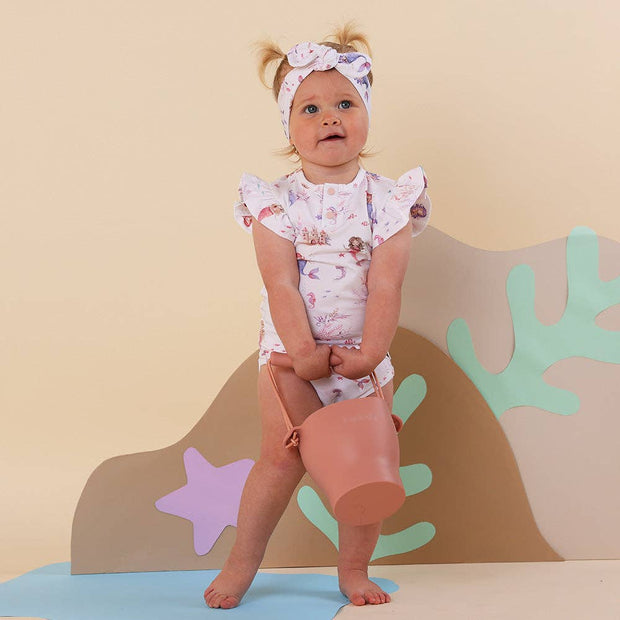 Snuggle Hunny Short Sleeve Organic Bodysuit with Frill -  Mermaid