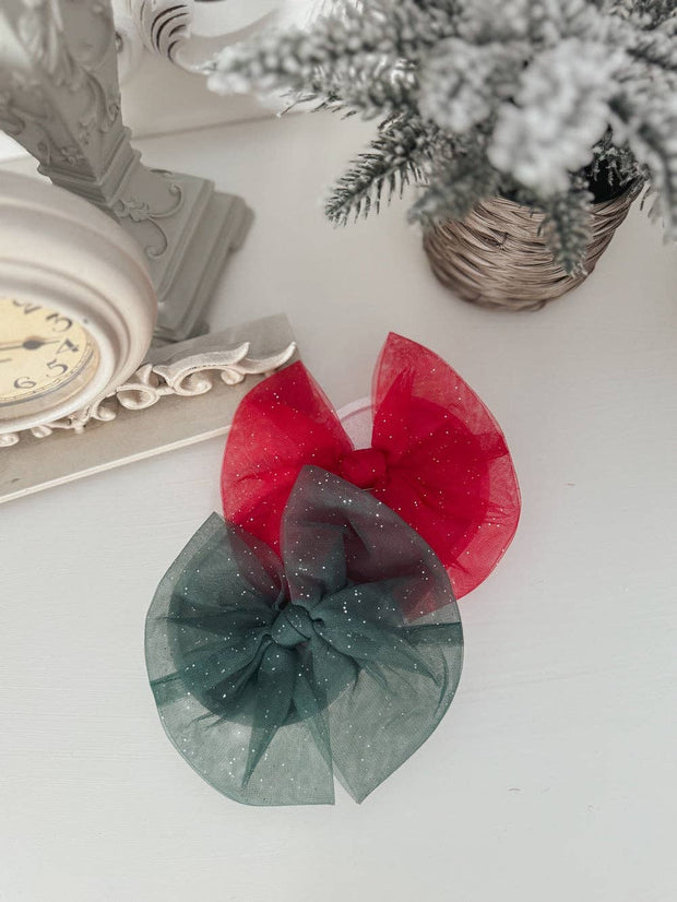 A Little Lacey -Sparkle Red Christmas Bow - Long