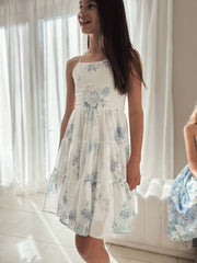 A Little Lacey Phoebe Chiffon Girls Dress Blue Floral