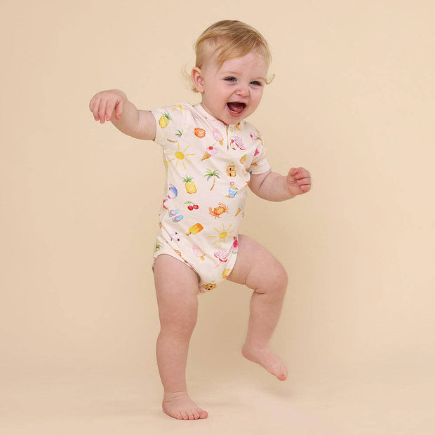 Snuggle Hunny Short Sleeve Organic Bodysuit - Beach Fun
