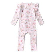 Alice’s Tea Party Organic Snugglesuit Convertible Romper with Frill