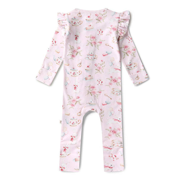 Alice’s Tea Party Organic Snugglesuit Convertible Romper with Frill