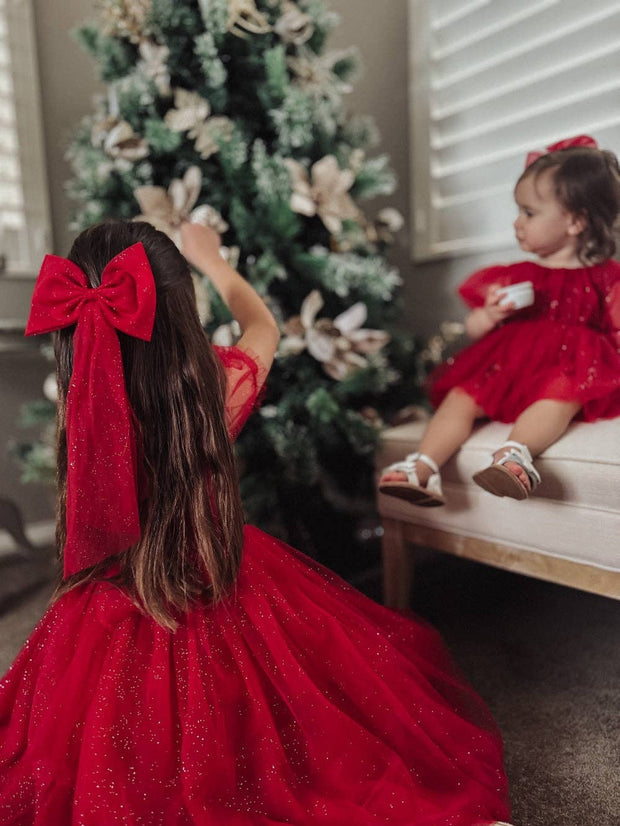 A Little Lacey -Sparkle Red Christmas Bow - Long