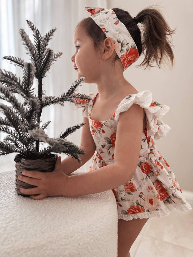 A Little Lacey Olive Baby Girls Floral Christmas Romper