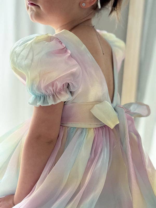 A Little Lacey Anastasia Girls Rainbow Organza Dress