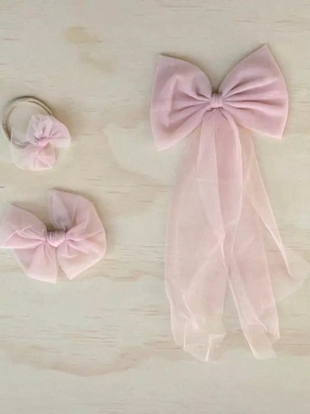 A Little Lacey Dusty Pink Tulle Bow