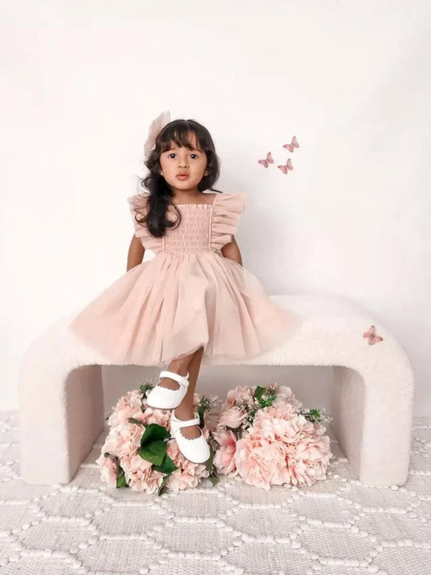 A Little Lacey Lotus Dusty Pink Ruffle Dress