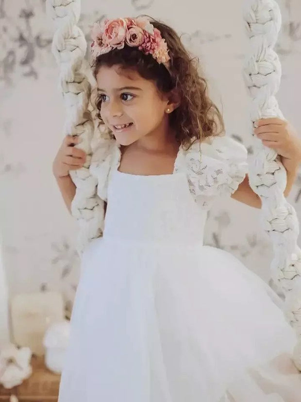 A Little Lacey Callista Puff Sleeve Dress - White