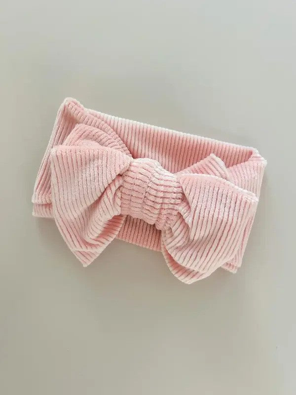Petite & Co Chunky Velvet Ribbed Bow Headband - Pink