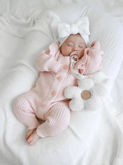 Petite & Co Long Flutter Ribbed Romper - Pink