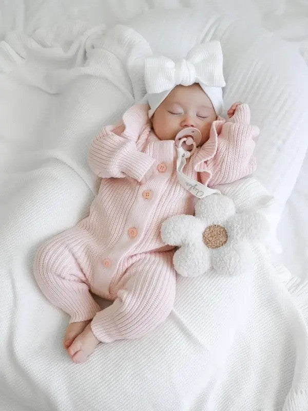 Petite & Co Long Flutter Ribbed Romper - Pink