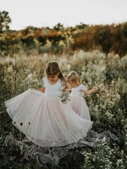 A Little Lacey Celeste Girls Dress - White & Peach